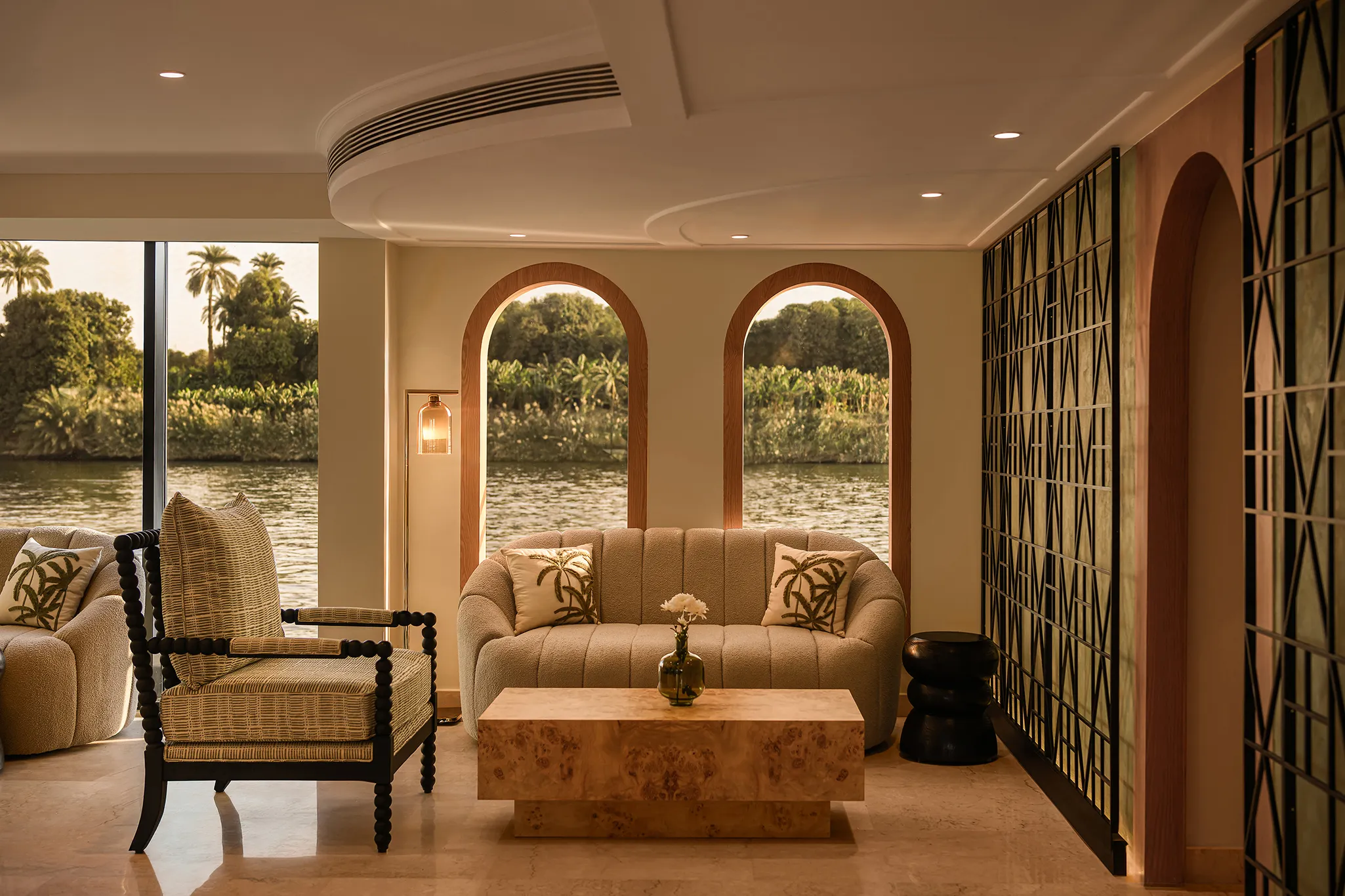 Lounge aboard the Le Fayan Suites Nile Cruise Nile cruise
